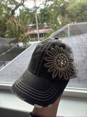 Embellished Black Sunburst Baseball Cap - Women's Accessories